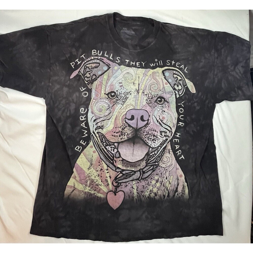 The Mountain T Shirt Adult XL Gray Tie Dye Pit Bull Dog Graphic Dean Russo